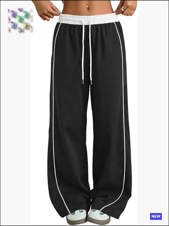 Pants - Parachute Pants Y2K Wide Leg Cargo Sweatpants Drawstring Jogger Pockets